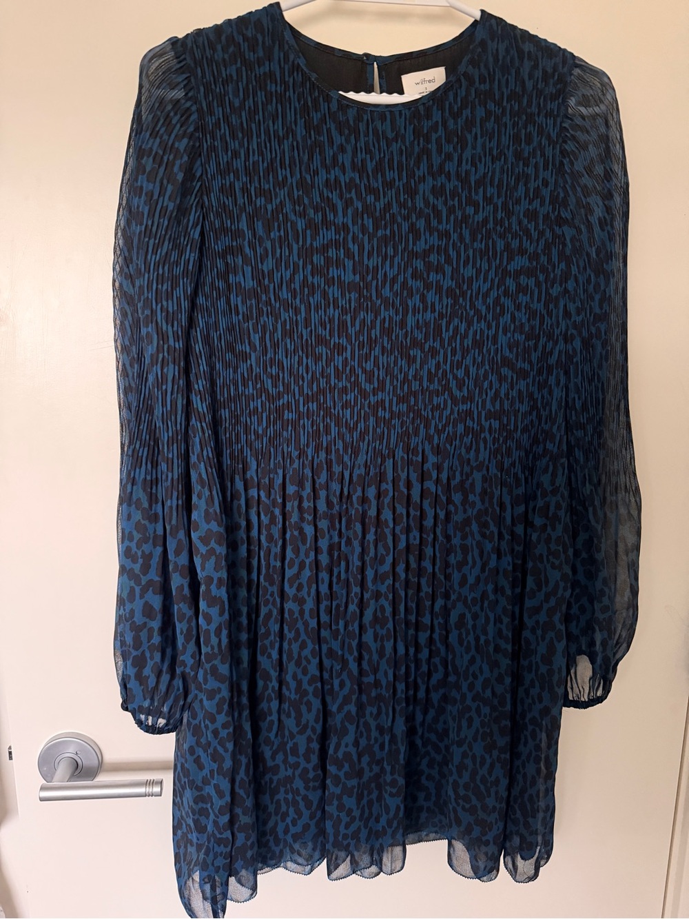 Wilfred Blue and Brown Leopard Print Long-Sleeve Dress